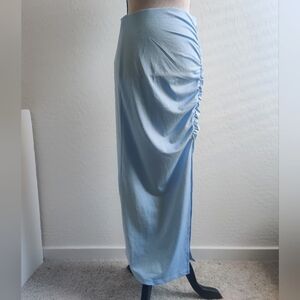 🆕 NA-KD Sky Blue Ruched Jersey Slit feminine long Maxi Skirt spring_Medium